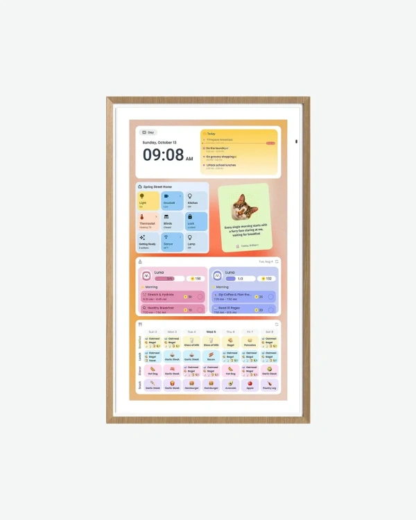 Digital calendar showing a family schedule on a kitchen wall